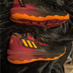 Dame 8s colorways Adidas Black and Red Sneakers with Yellow Accents